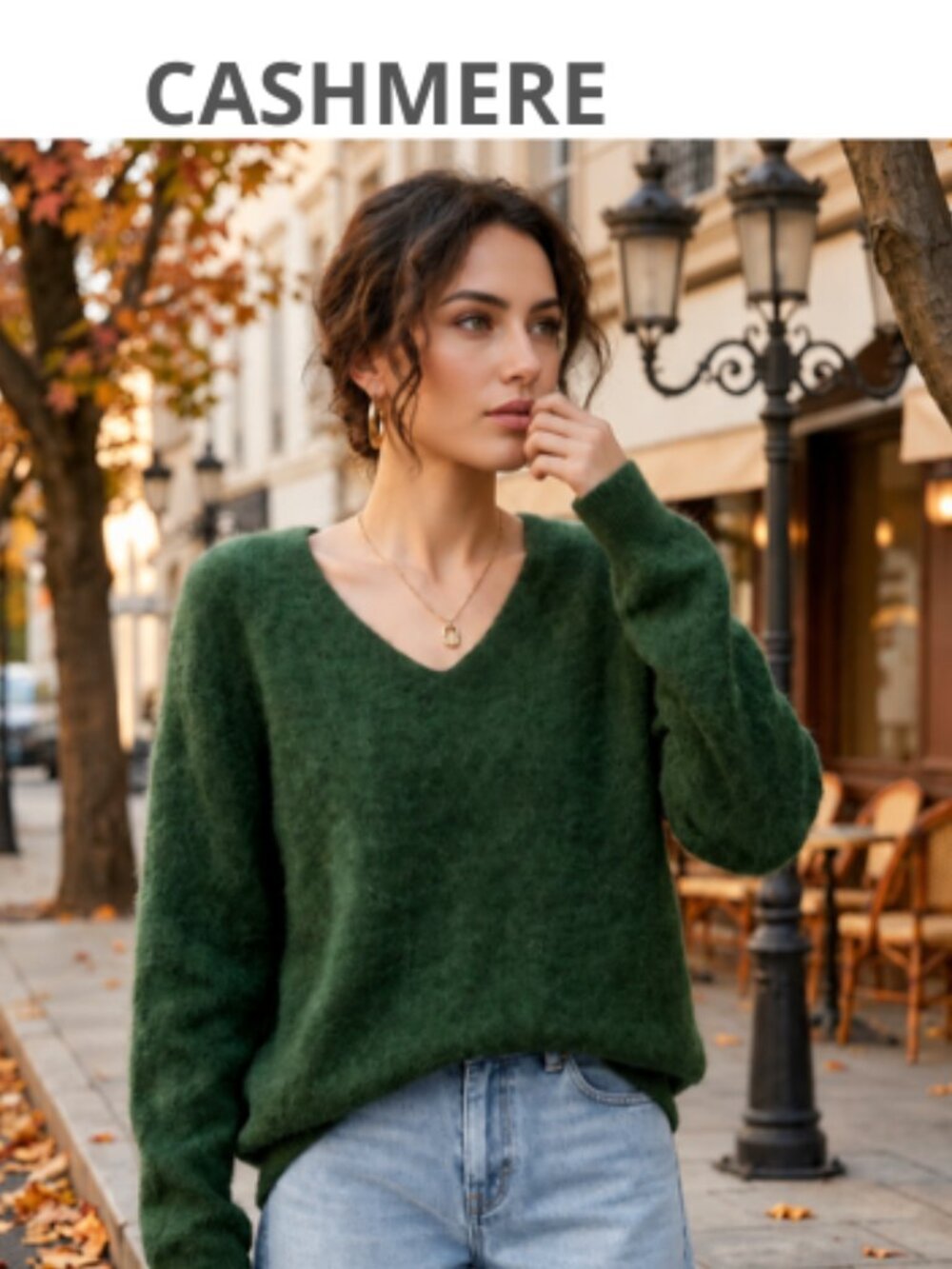 New NWOT Green Brushed Cashmere Blend V-neck Sweater XL